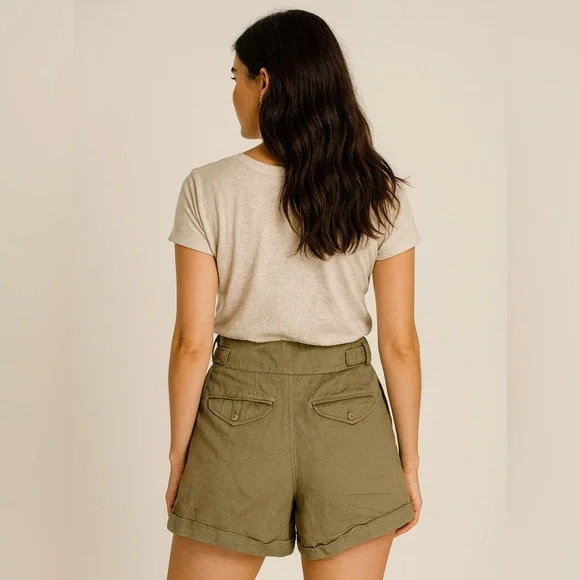 Banana Republic Khaki Linen Blend Pleated Belted Shorts – Size 14 - Picture 3 of 13